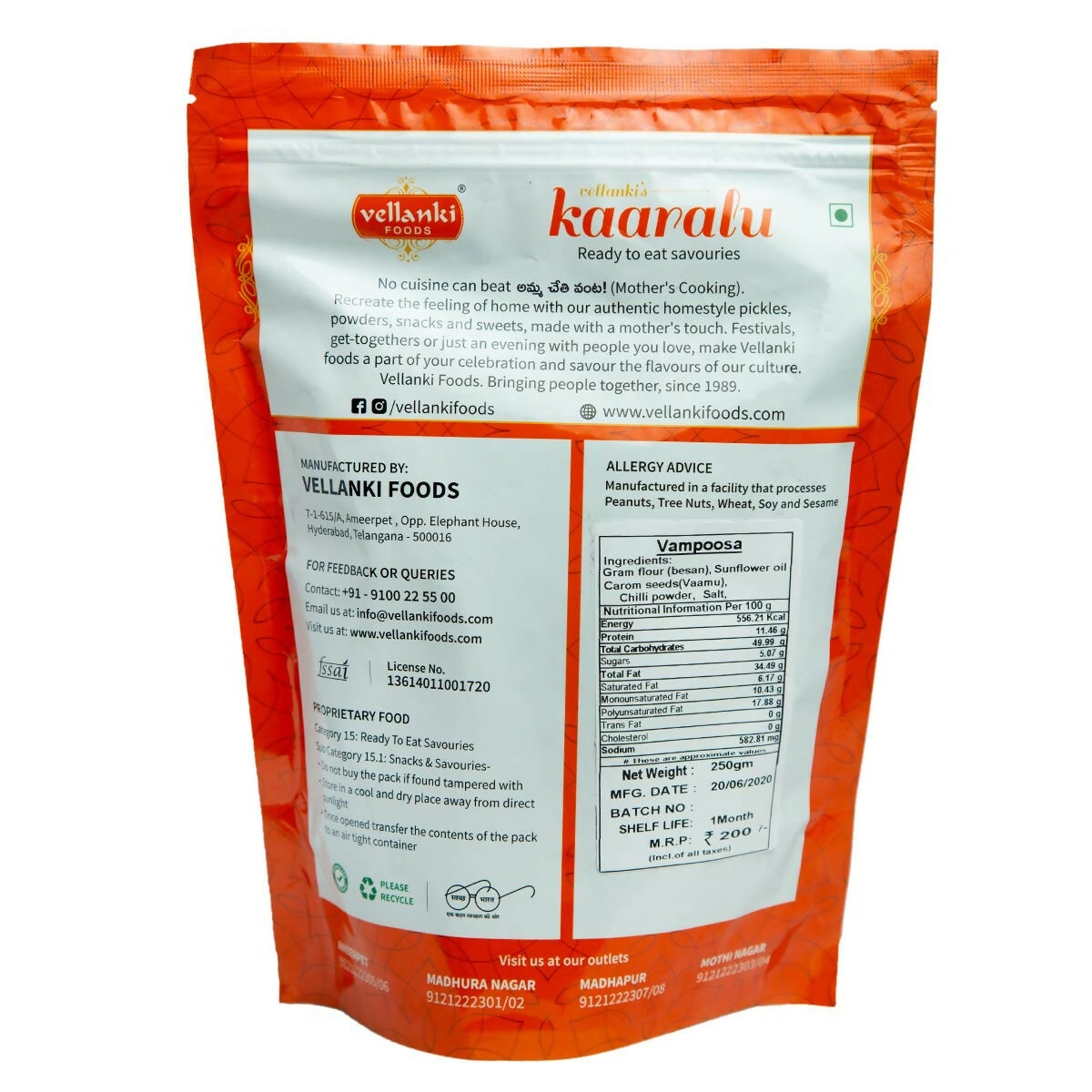 Vellanki Foods Namkeen Combo Pack (250g Each) - Muruku, Chegodi, Vampoosa, Mixture - Grab2buy