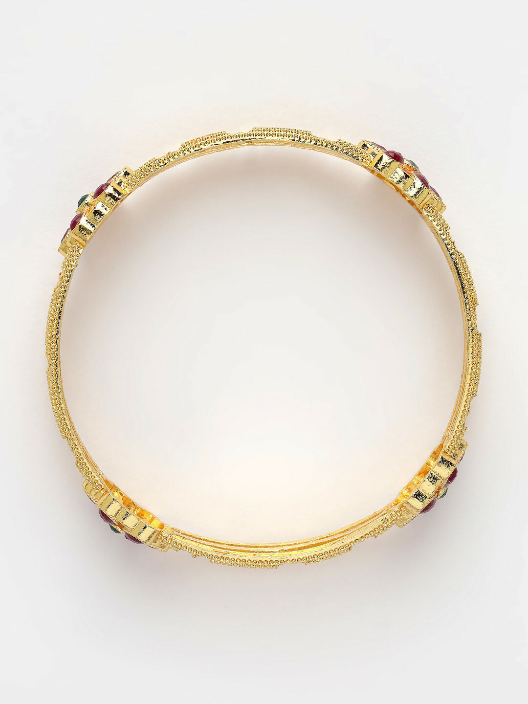 NVR Women's Set of 2 Gold-Polished Artificial Stones Handcrafted Traditional Bangles 