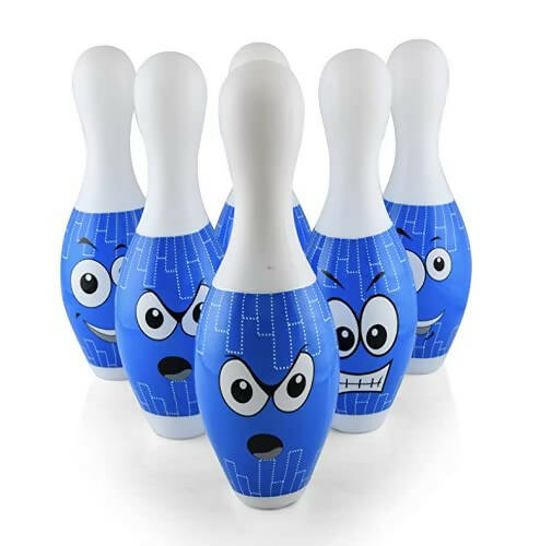 Kipa Big Size Plastic Blue Bowling Set 6 Pins 2 Balls Large Bowling Toy for Kids Multi Color with Smart Chain Carry Case