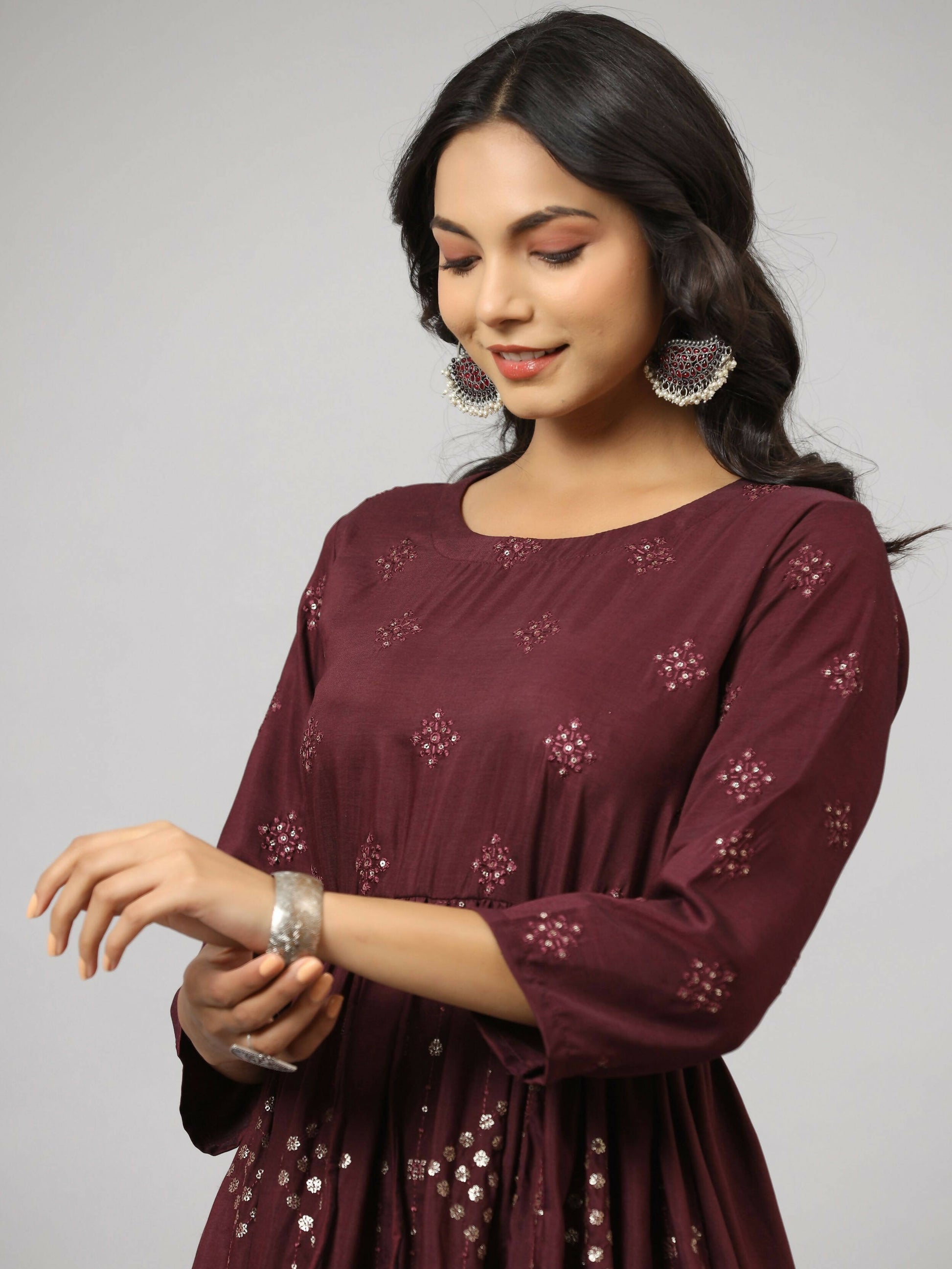 Juniper Women's Mauve Festive Printed Flared Dress