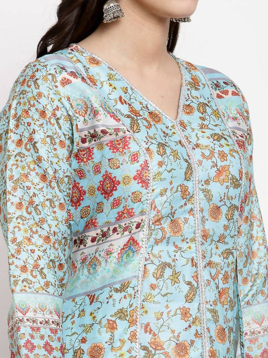 Myshka Women's Multi Cotton Printed Full Sleeve V Neck Casual Kurta