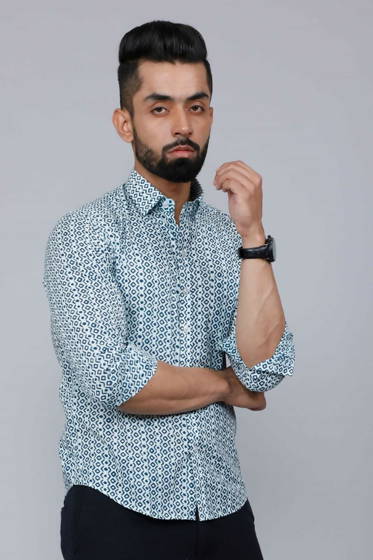 Miravan Men's White & Blue Premium Cotton Floral Print Casual Shirt 