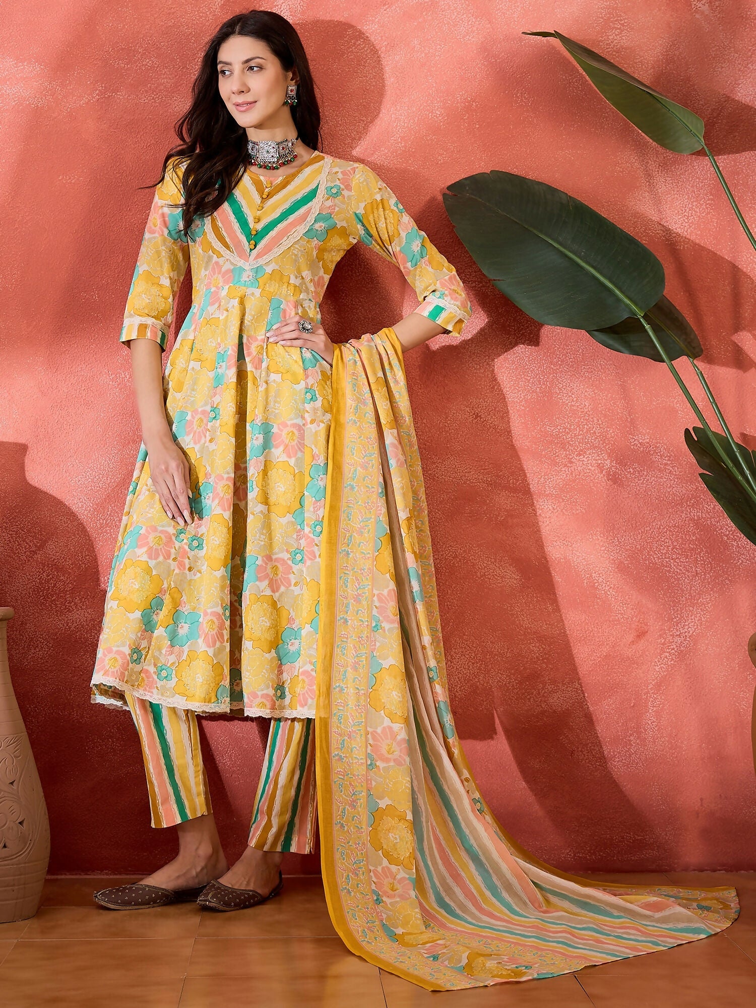 Joban Fashion Printed Mustard Pure Cotton Kurta Set
