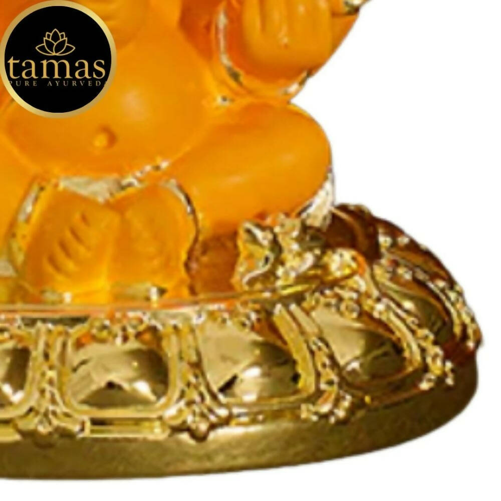 Tamas Gaj Karna Ganesh Idol | Orange & Gold | Brass Pooja Decor 