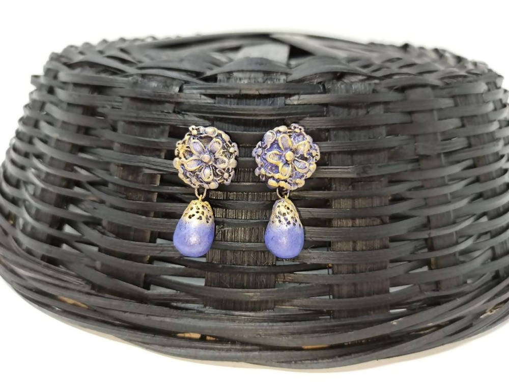 Terracotta Flower Stud With Waterdrop Earrings 
