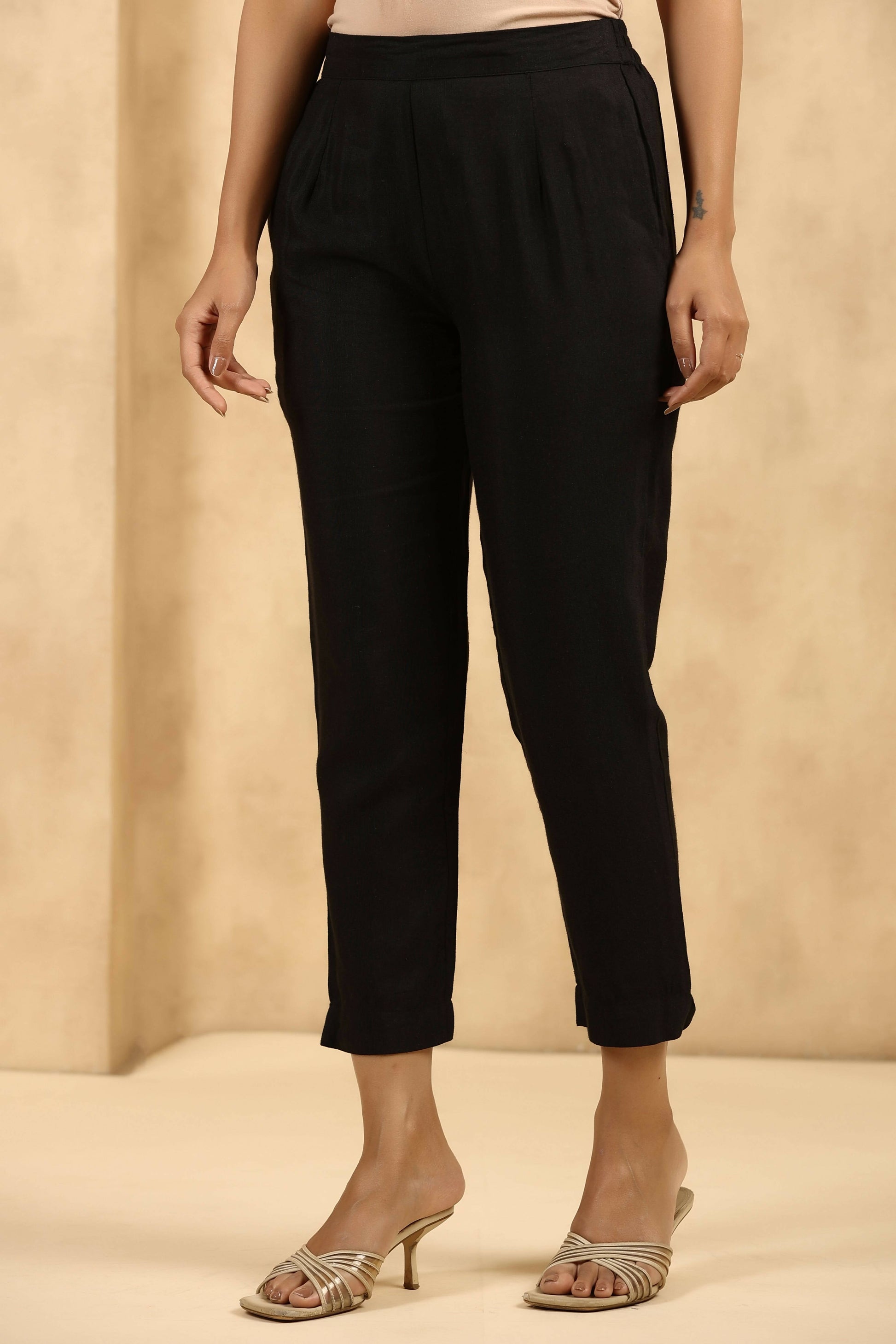 Juniper Women's Black Rayon Flex Solid Straight Pant 