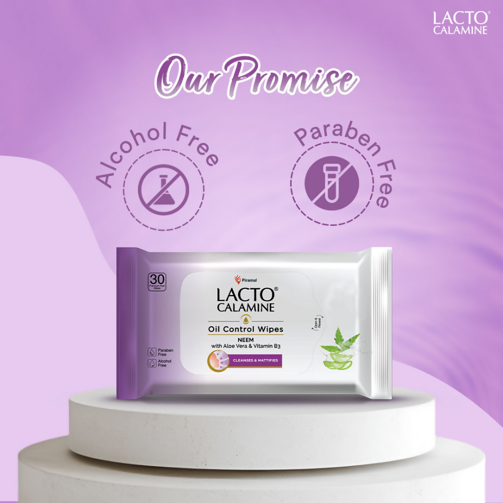 Lacto Calamine Oil Control Face Wipes, Makeup Remover Wipes With Neem & Aloe 30 Usable Wipes 