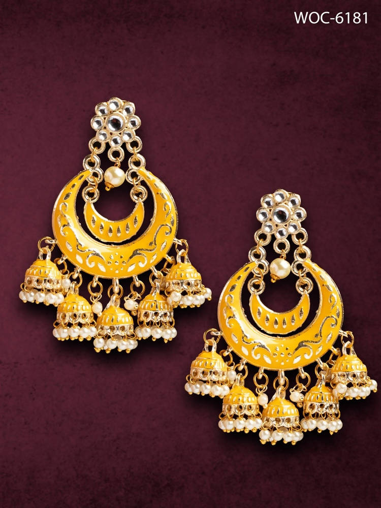 Mominos Fashion Johar Kamal Silver Meenakari Kundan Meena Jhumka