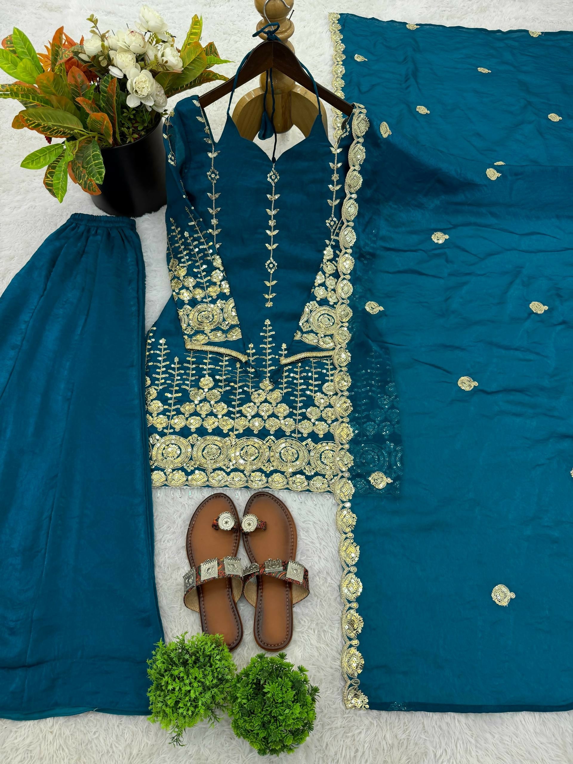 Teeya Creation New Trendy Women’s Ethnic Wear Kurta Sharara Set - Blue