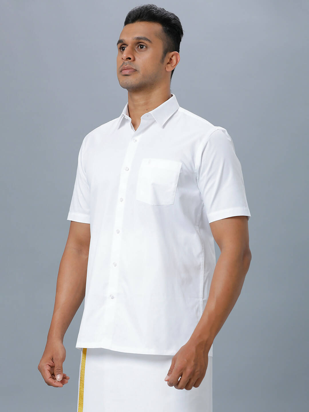 Ramraj Cotton Mens Half Sleeve Formal Poly Cotton White Shirt 