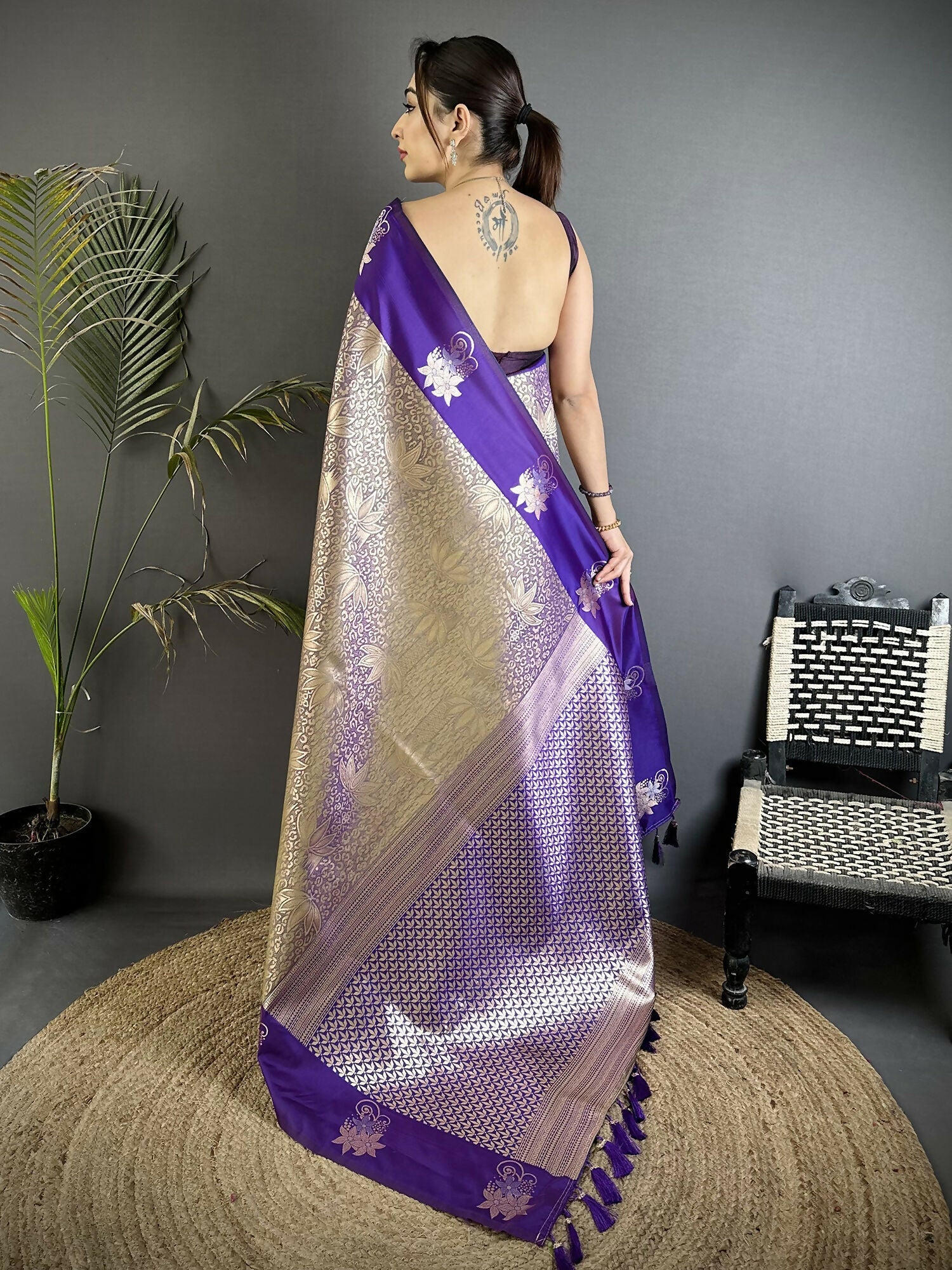 Joban Fashion Purple Intricate Zari Weaving Soft Silk Dharmavaram Saree