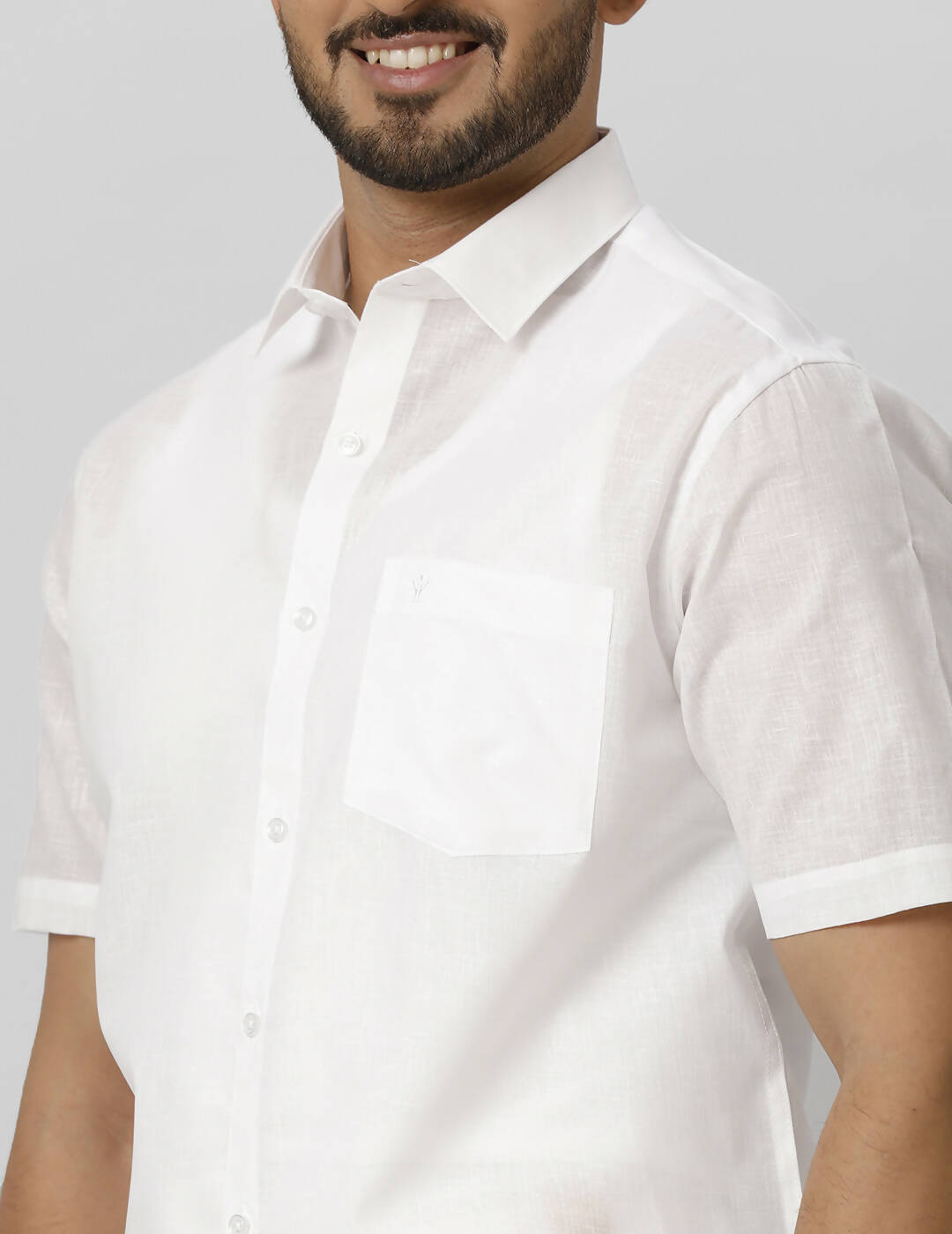 Ramraj Cotton Mens Half Sleeve Formal Poly Cotton White Shirt 
