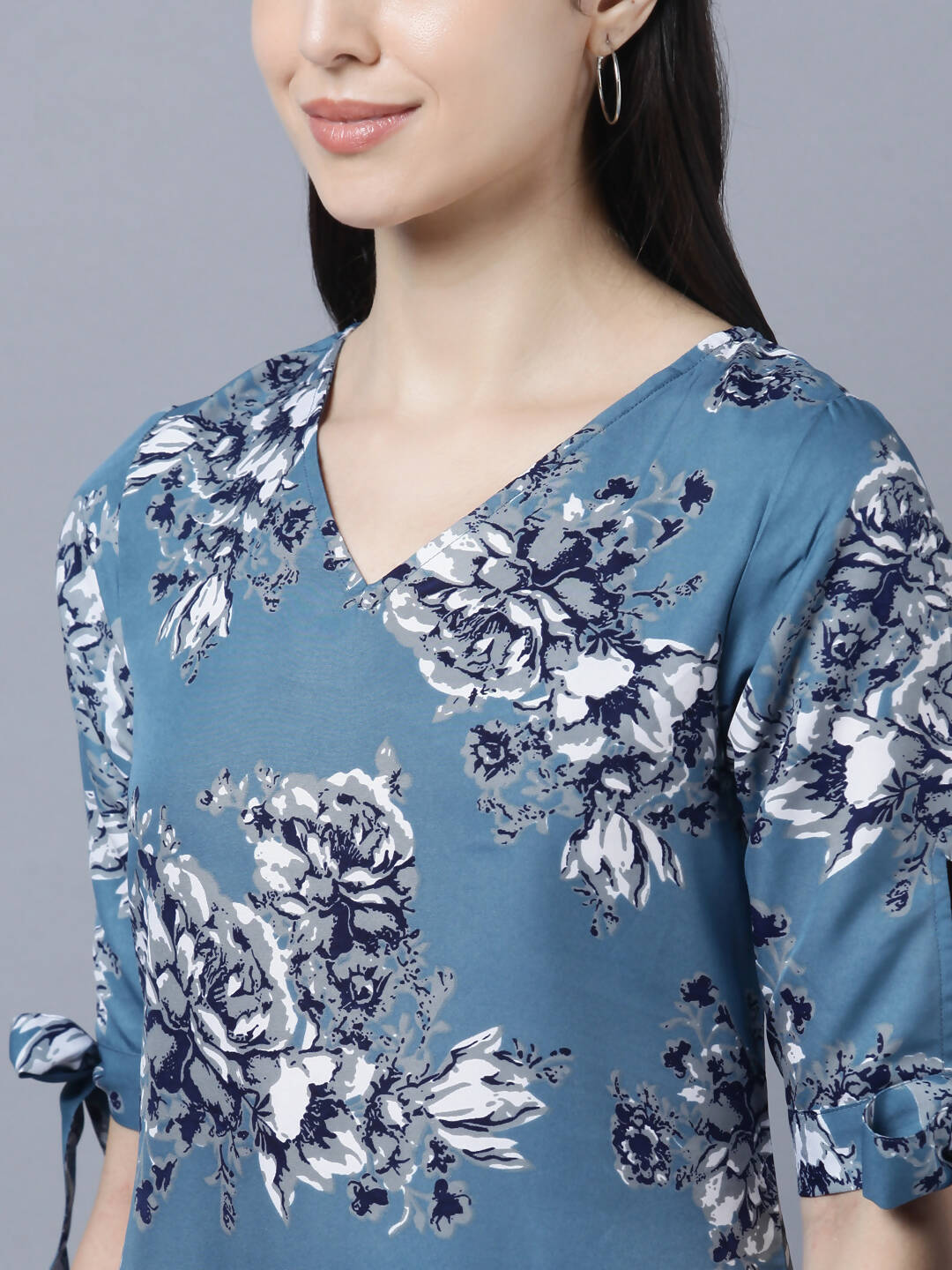 Myshka Women Teal Blue Grey Printed A-line Dress