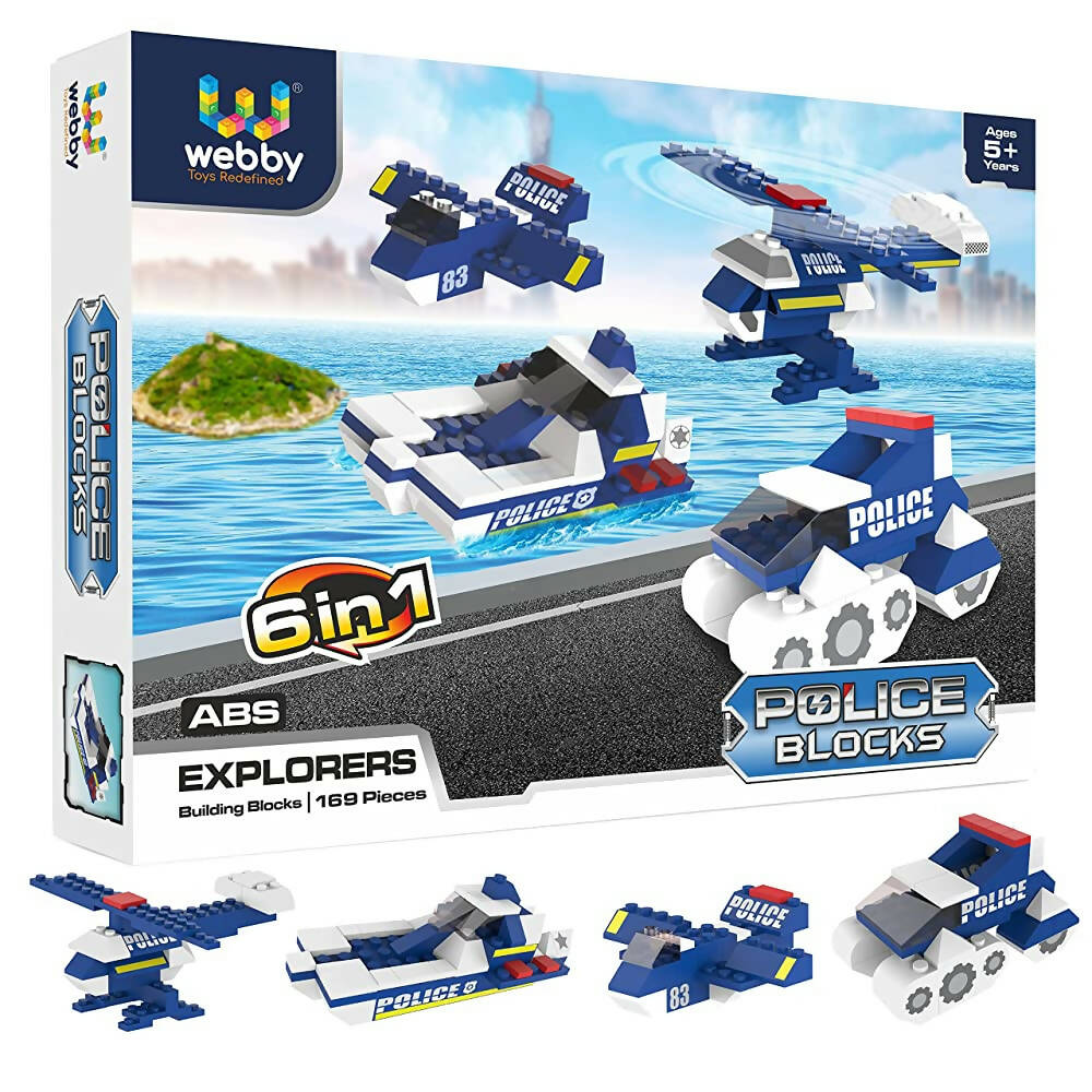 Webby 6 in 1 Police ABS Building Blocks Kit for Kids (169 Pcs)  Grab2Buy Webby Grab2Buy