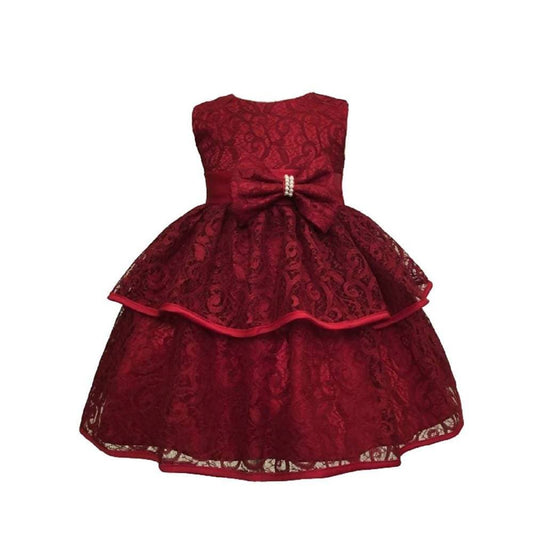 Asmaani Baby Girl's Red Colour Satin A-Line Maxi Full Length Dress (AS-DRESS_22200) - Grab2buy