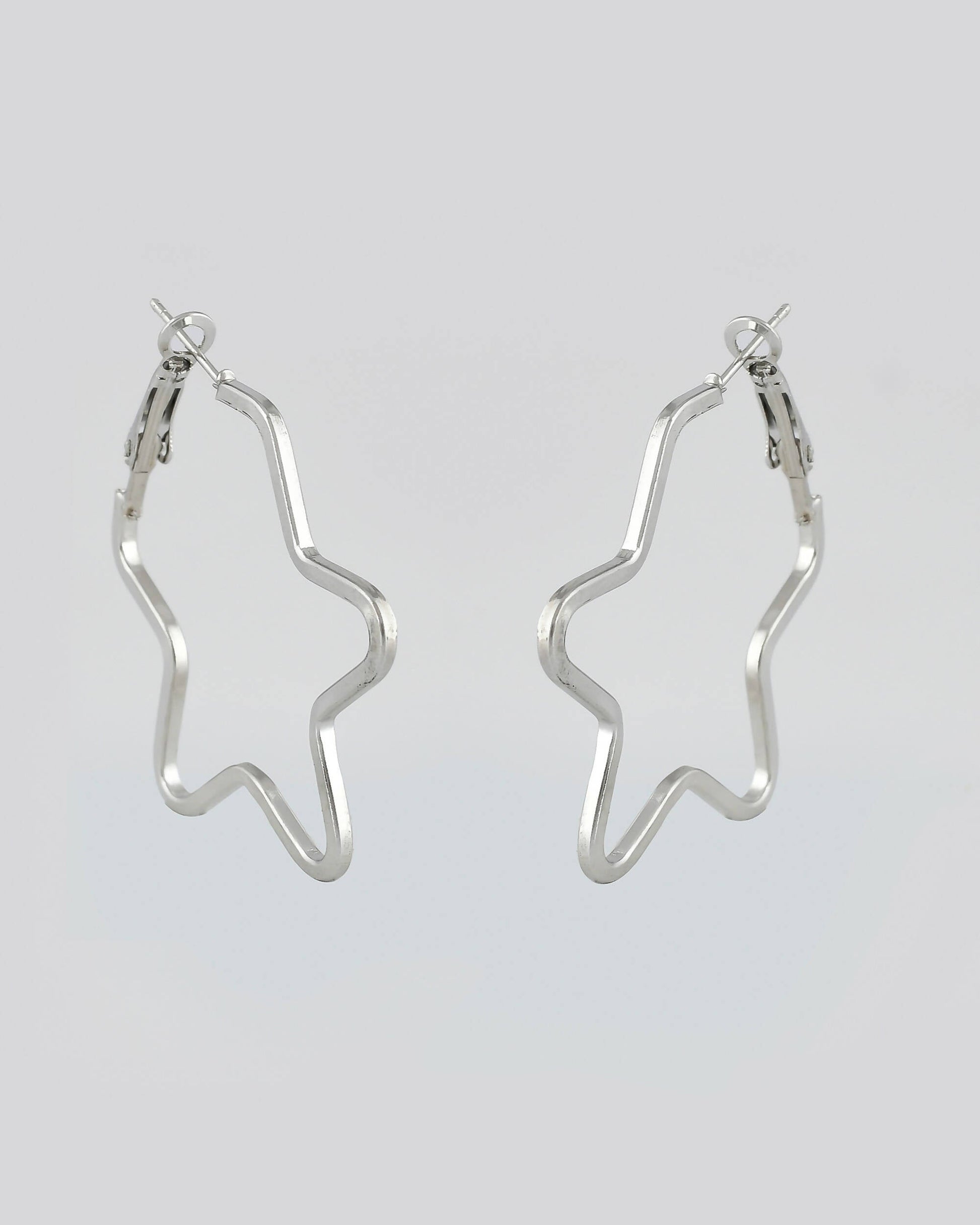 VOJ Women Sliver Tonned Star Shape Stainless Steel Hoop Earrings - Grab2buy