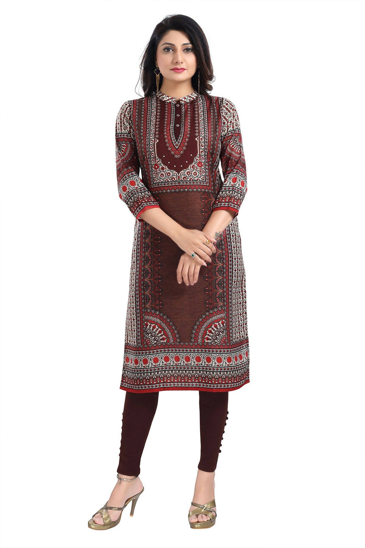 Snehal Creations Beautiful Brown Digital Print Masleen Long Kurti Tunic