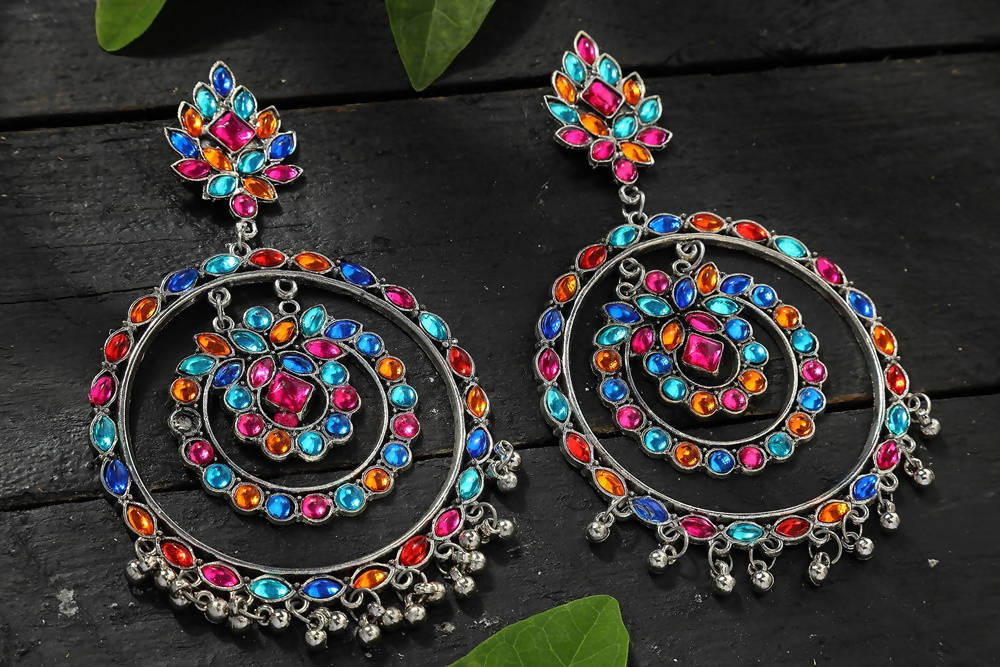 Mominos Fashion Johar Kamal Women's Multi Colour Kundan Circles Earrings 