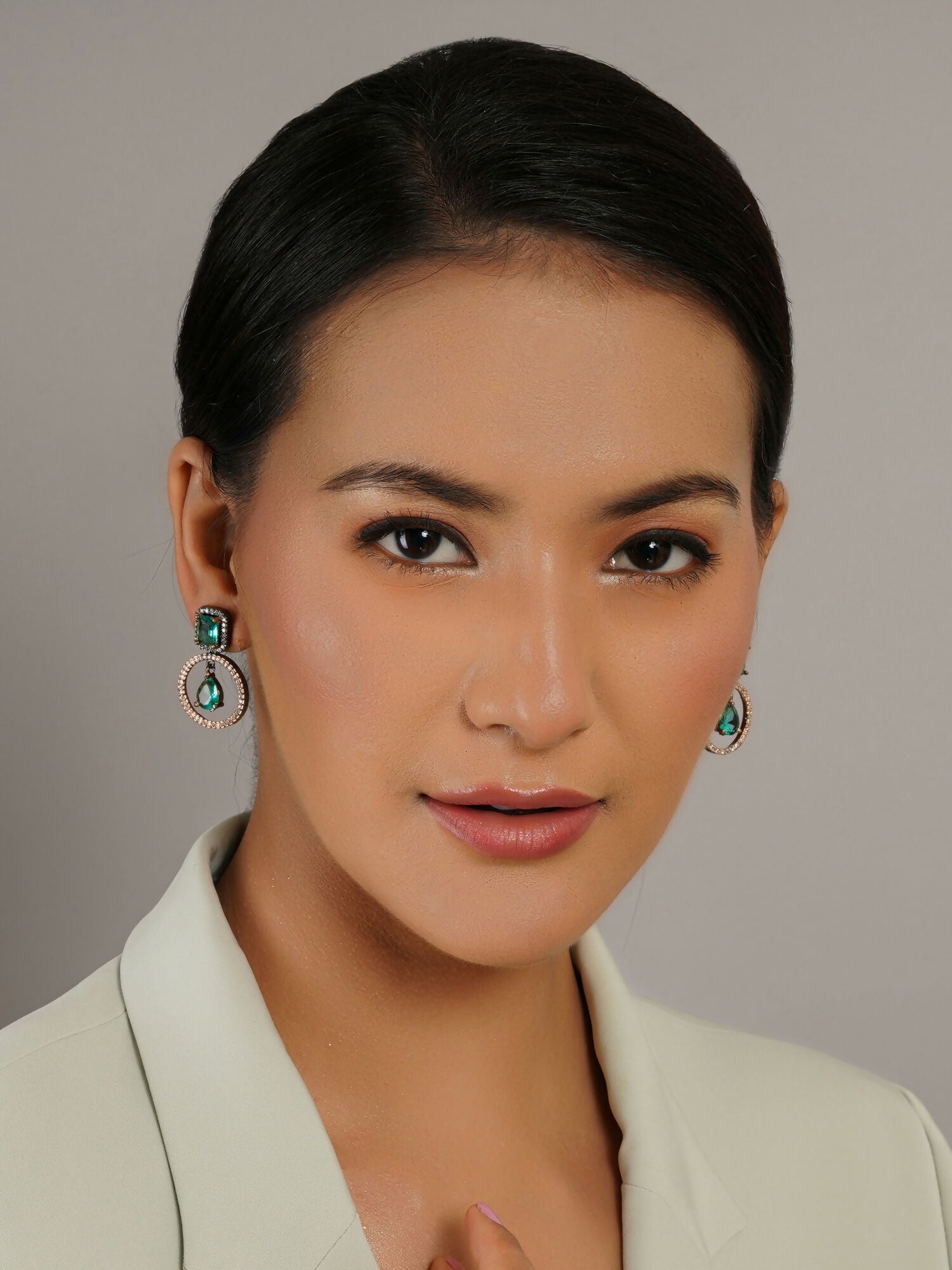 Stone kundan earrings (green) - Ruby Raang - Grab2buy