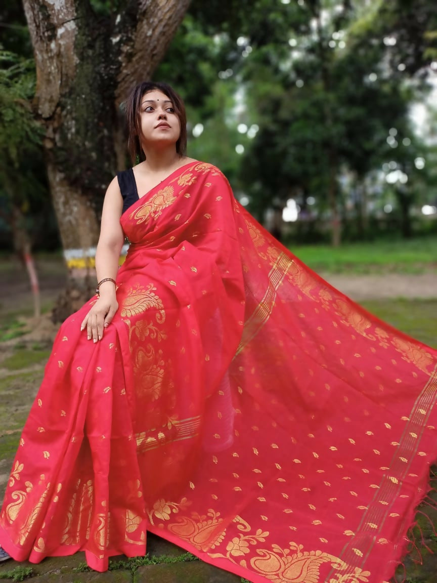 Exclusive Collection Red Beautiful Cotton Silk Grab2Buy 