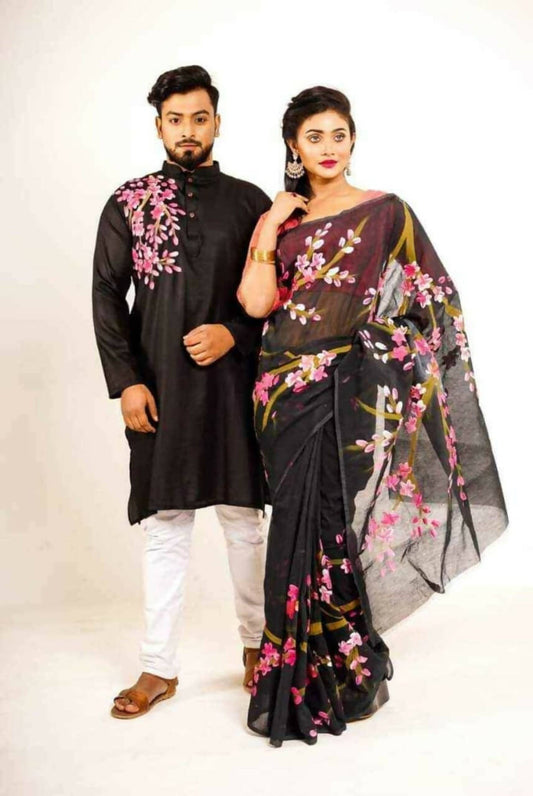 Exclusive Collection Elegant Hand Printing Designe On Pure Cotton Grab2Buy And Men's Kurta - Black 