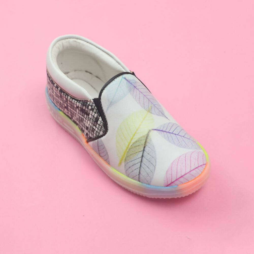 Tiny Bugs Girls Leaf Printed Slip Ons Sneakers - White  Grab2Buy Tiny Bugs Grab2Buy