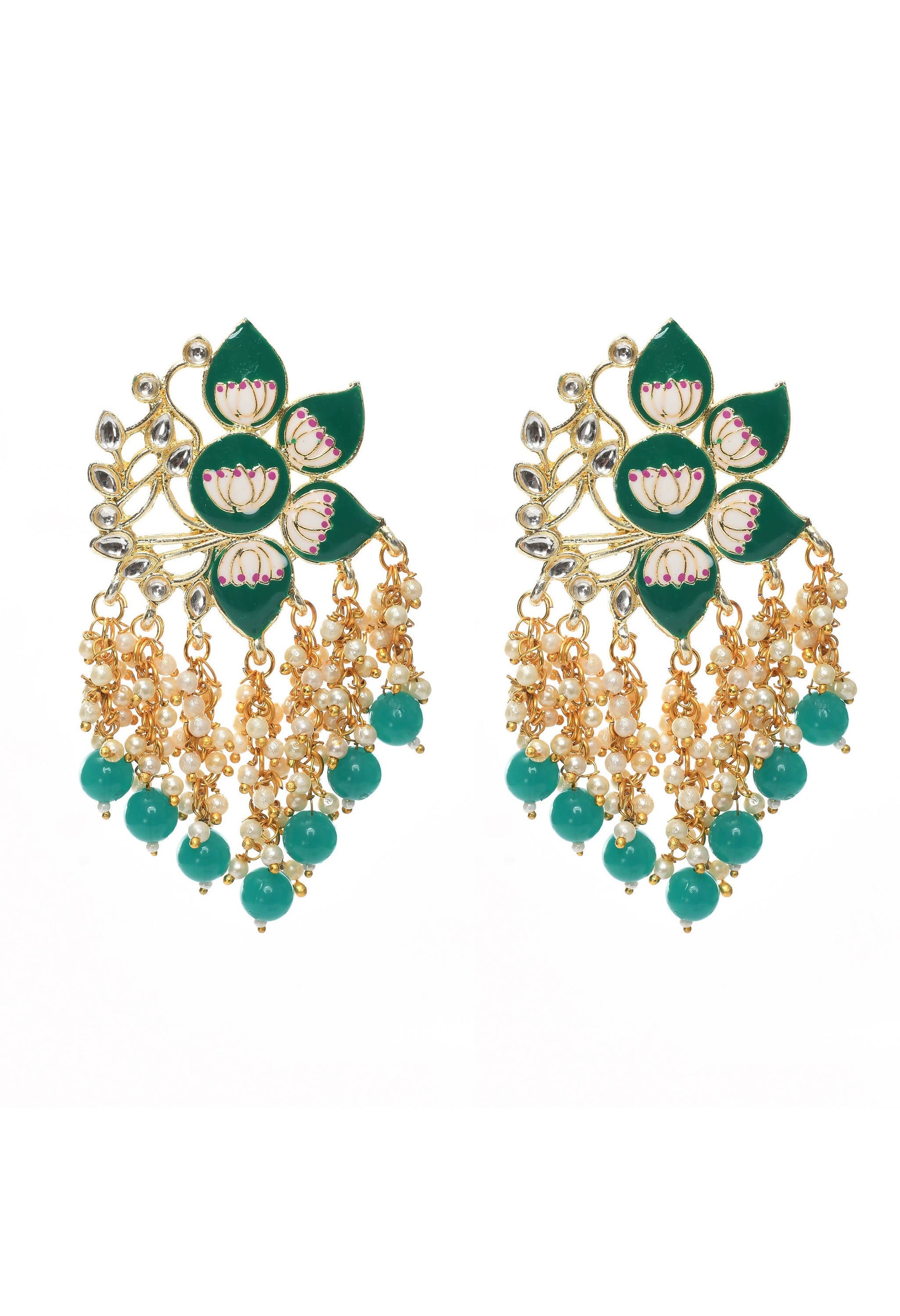 Mominos Fashion Johar Kamal Gold-Plated Kundan Green Meenakari Earrings - Grab2buy