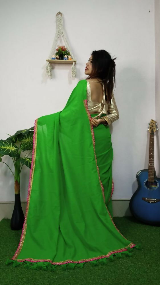 Exclusive Collection Beautiful Khadi Cotton Handloom Grab2Buy With Beautiful Zari Border - Parrot Green 