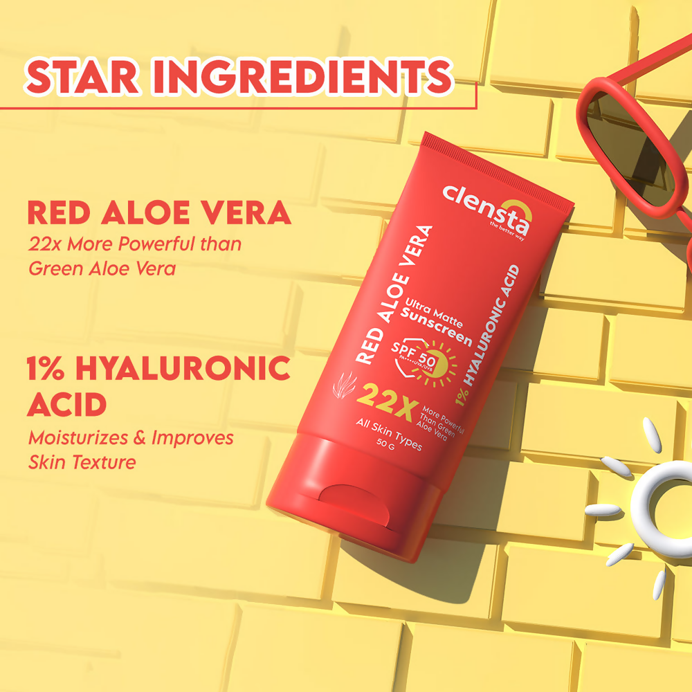 Clensta Red Aloe Vera Ultra Matte Sunscreen SPF 50 