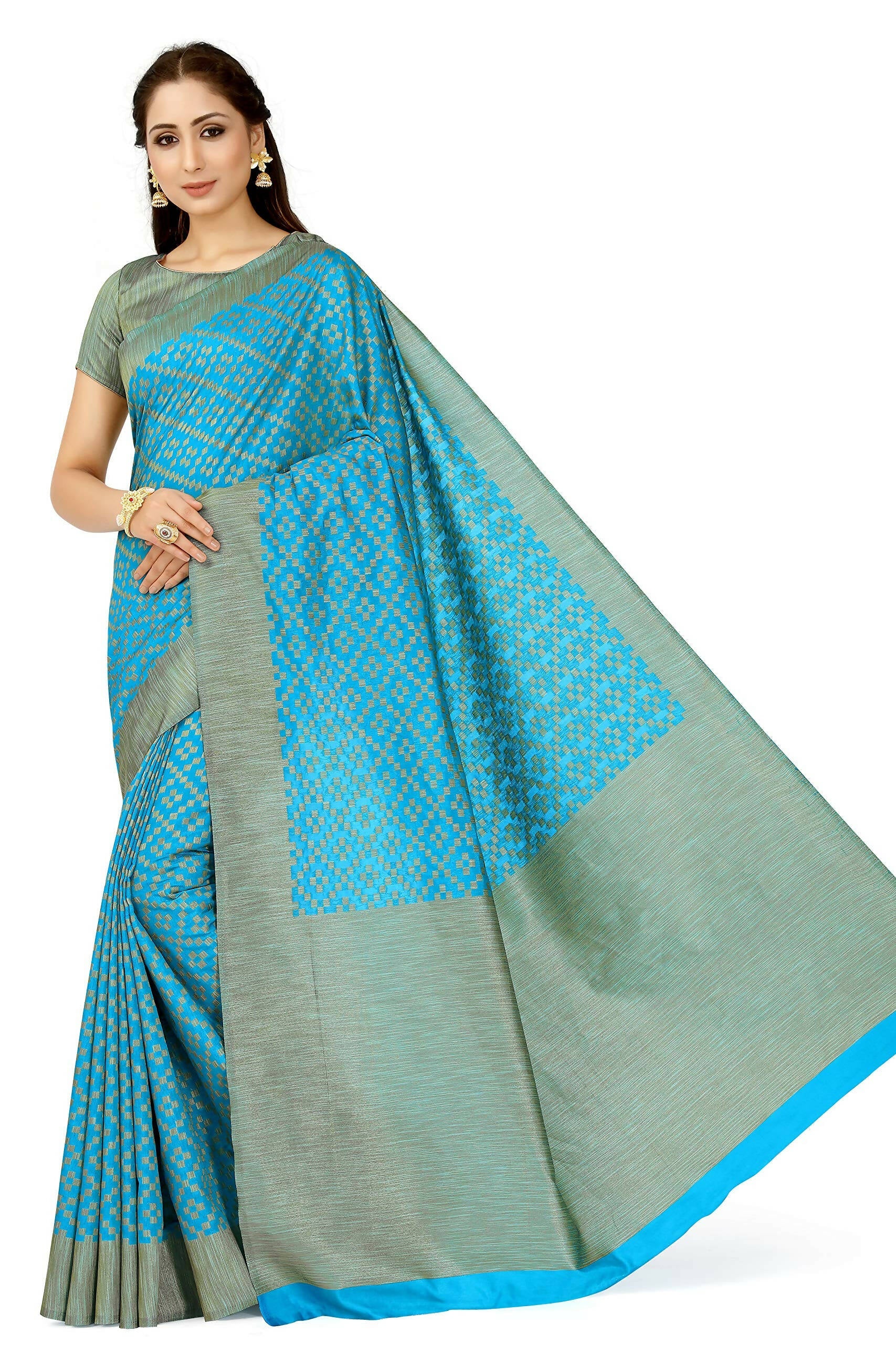 Mimosa Women's Patola Art Silk Turquoise Blue Saree