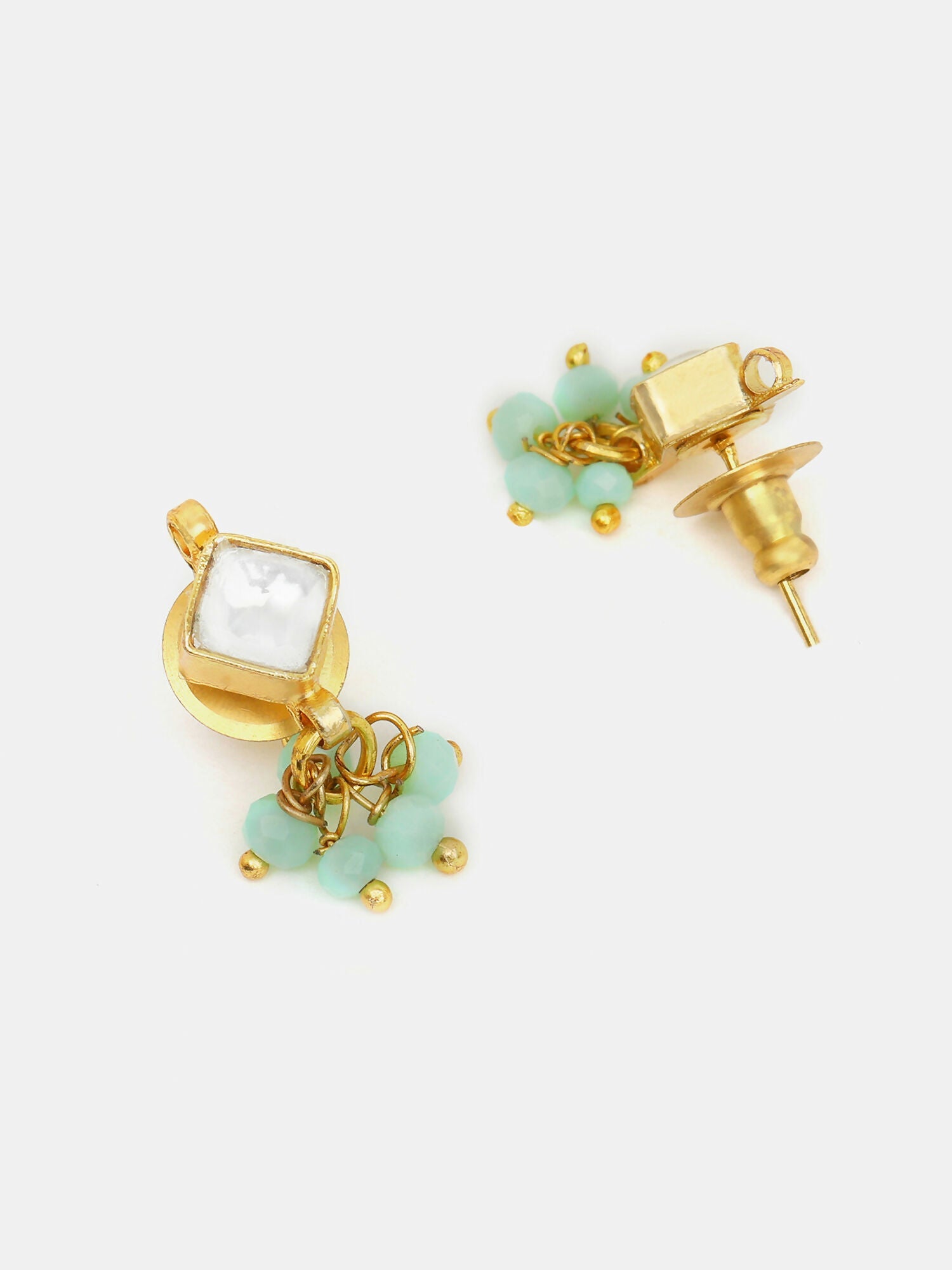 Ruby Raang Set Of Pastel Green Maang Tikka And Earrings