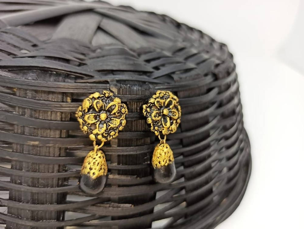 Terracotta Flower Stud With Waterdrop Earrings 