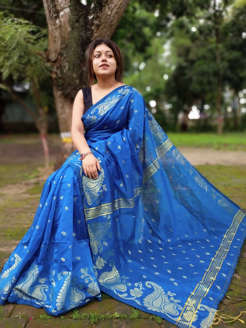 Exclusive Collection Skyblue Beautiful Cotton Silk Grab2Buy 
