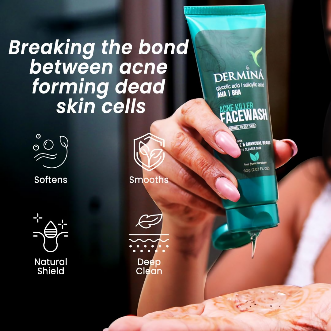 DERMINA Acne Killer Face Wash | Advanced Antibacterial Face Wash for Acne-Prone & Oily Skin 