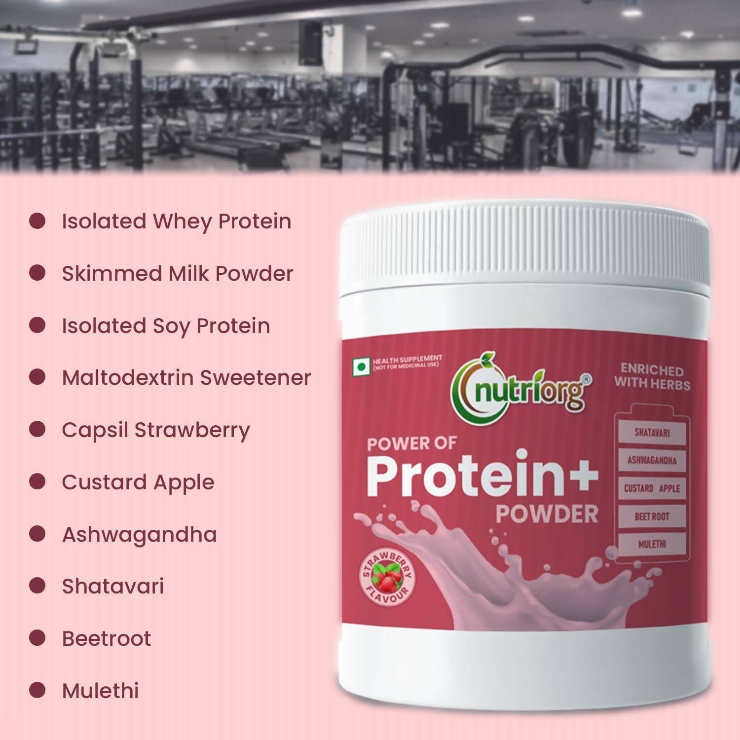 Nutriorg Protein Plus Strawberry Flavor Powder 
