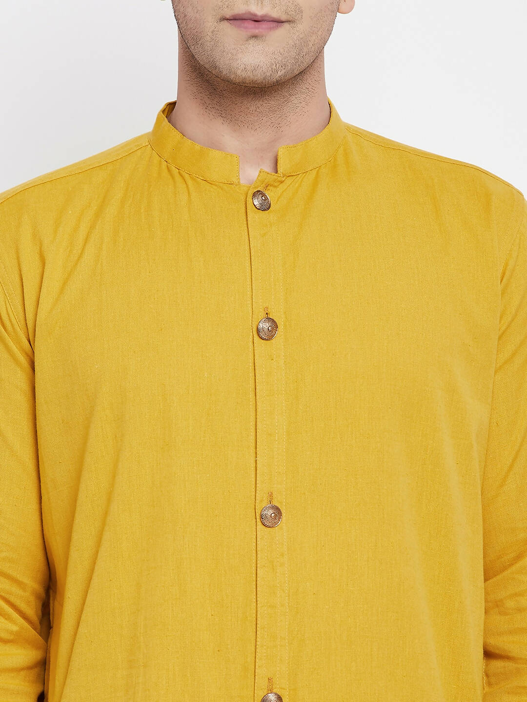 Even Apparels Yellow Pure Cotton Men's Sherwani Kurta With Open Front 