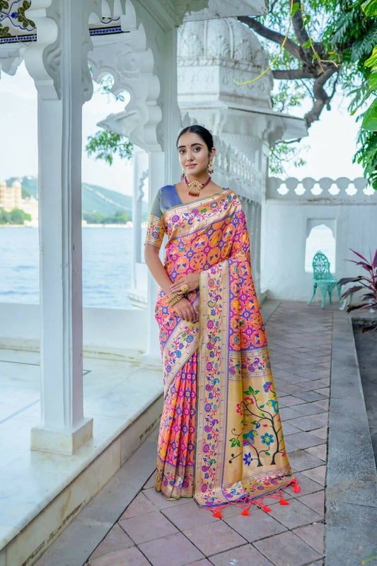 Aastha Fashion Peach Woven Paithani Silk Saree with Blouse - Grab2buy