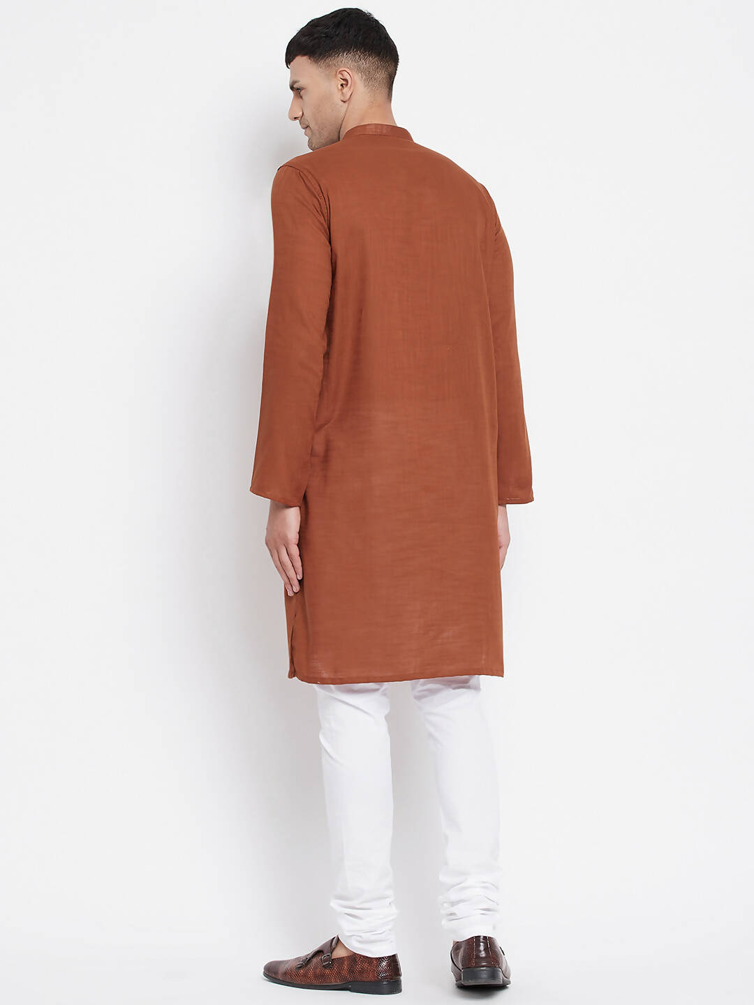 Even Apparels Brown Pure Cotton Men's Sherwani Kurta With Open Front 