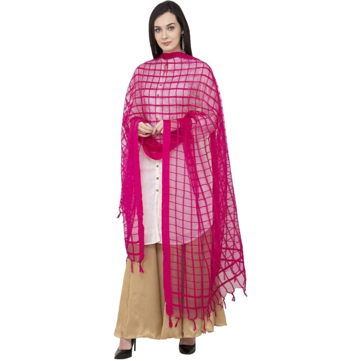 A R SILK Cotton Square Regular Rani Color Dupatta or Chunni 