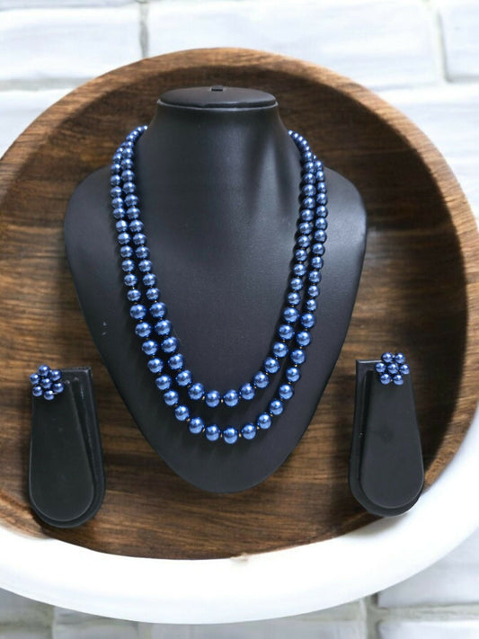 Inhanns Everyday Workwear Pearl Set (Double Layered Pearls) - Teelblue