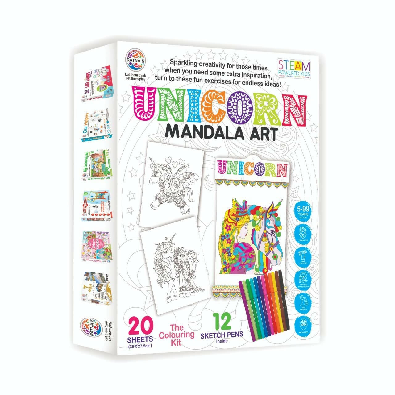 Sardar Ji Ki Dukan Ratna's Mandala Art Unicorn The Colouring Kit 20 Sheets With 12 Sketch Pens Inside - Grab2buy