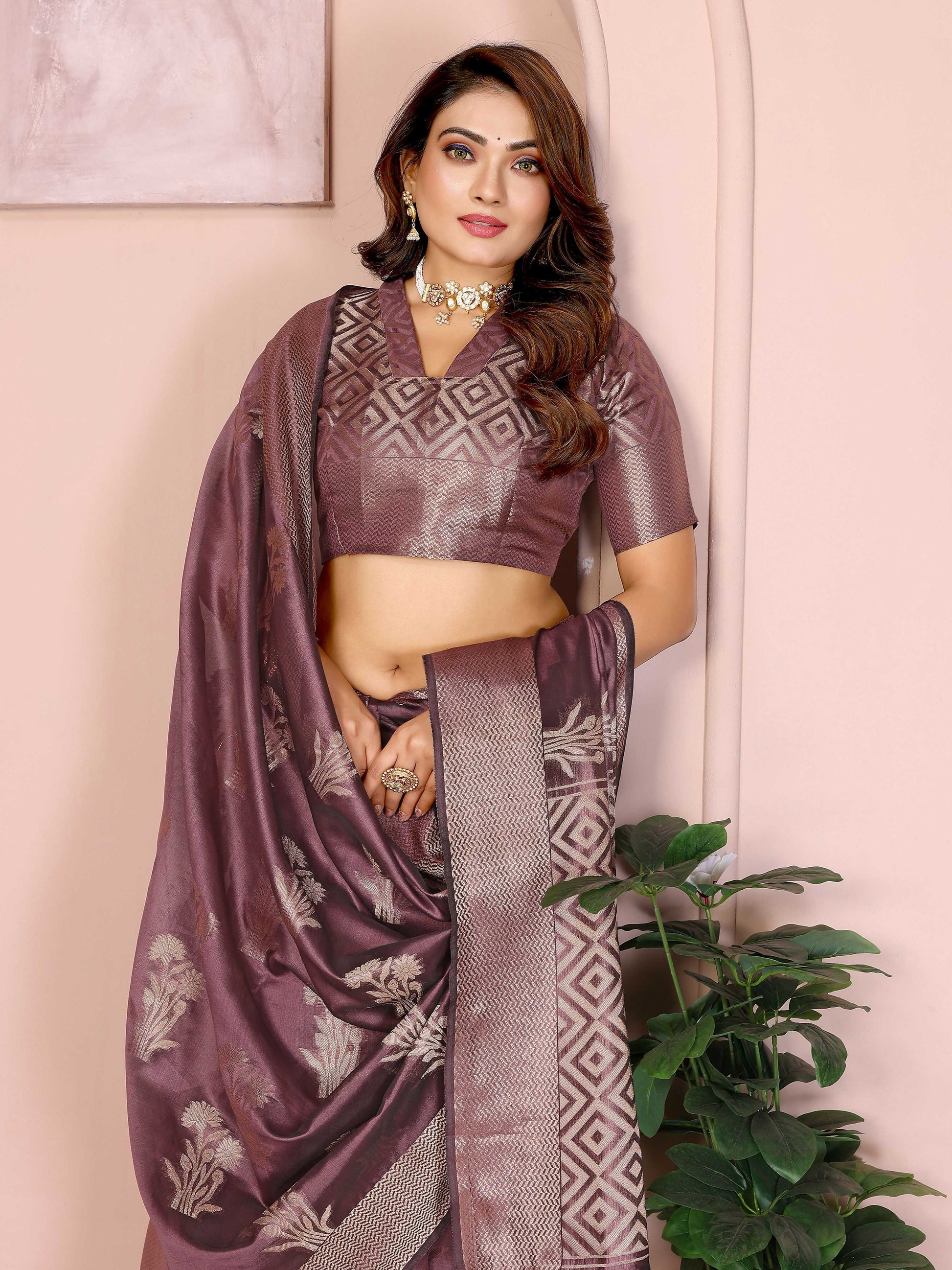 Aastha Fashion Purple Soft Organza Silk Weaving Saree