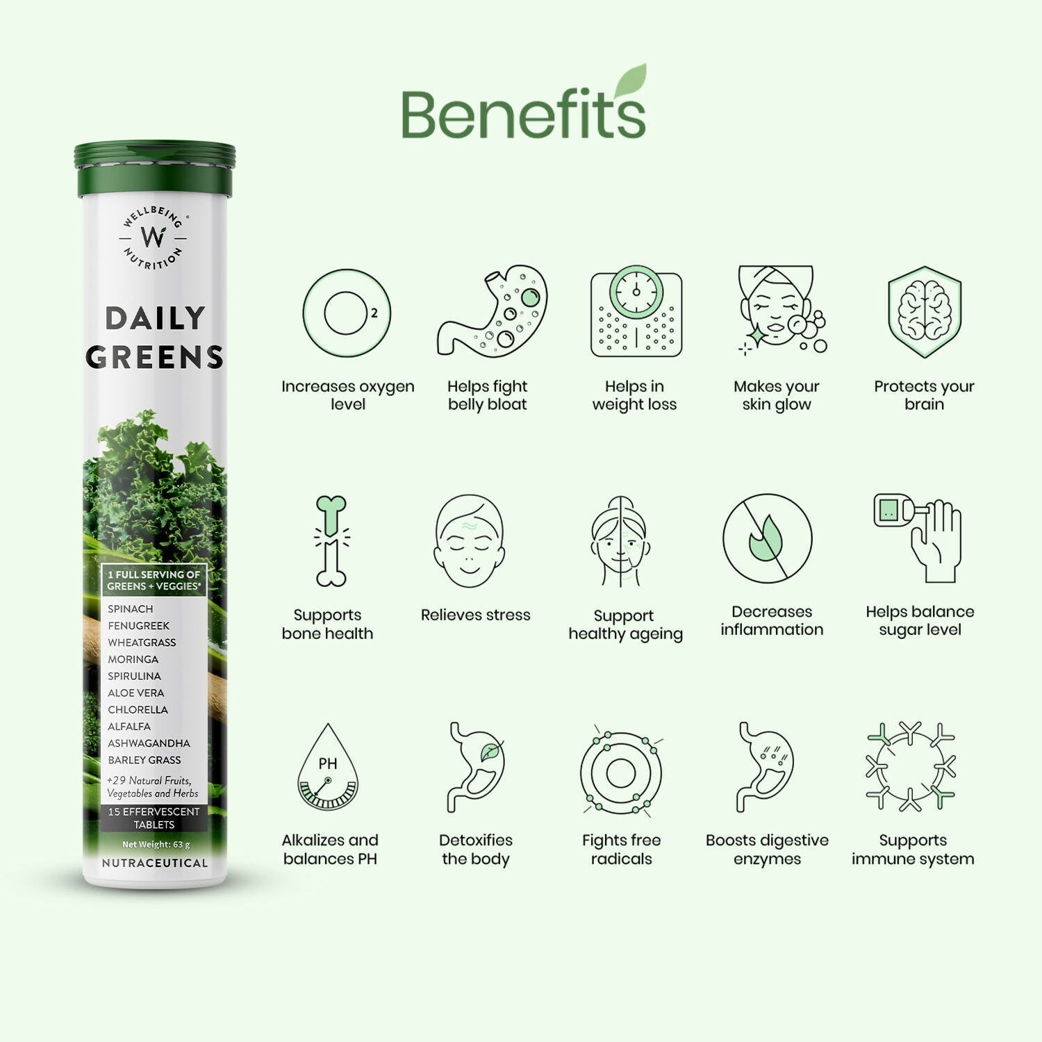 Wellbeing Nutrition Daily Greens Effervescent Tablets 