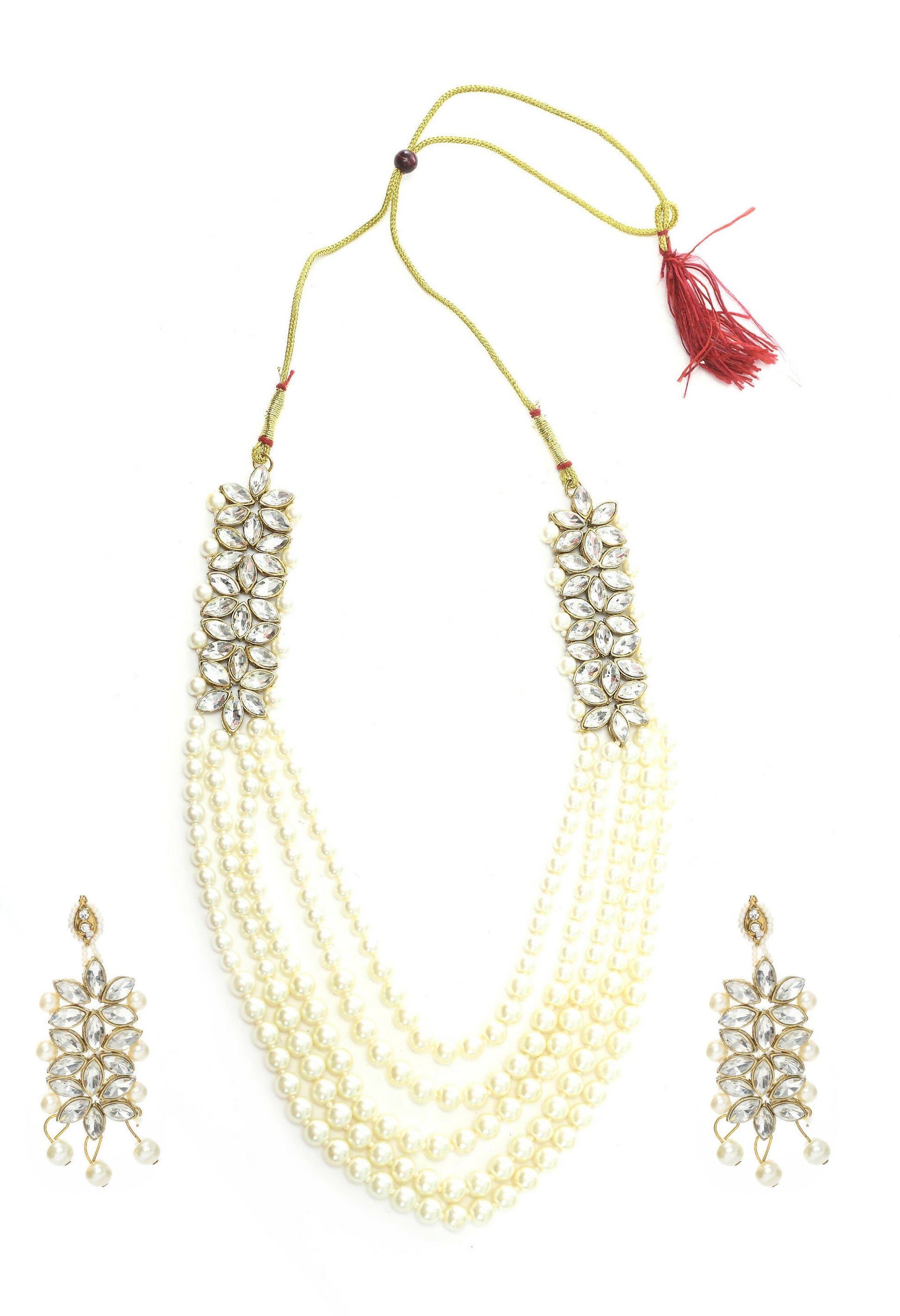 Mominos Fashion Johar Kamal Gold-Plated Rani Haar with White and Off white Pearls Jewellery Set - Grab2buy