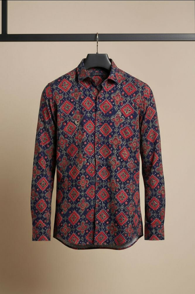 Durbar — Red Ajrakh Cotton Shirt by Hilo Design