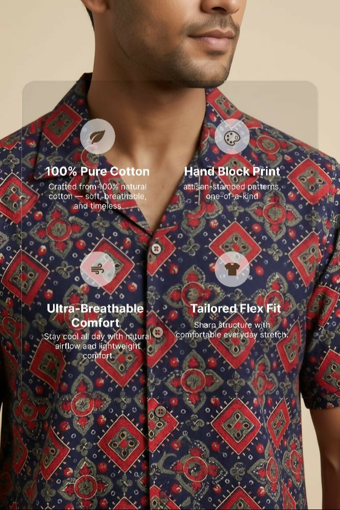Solace — Red Ajrakh Cotton Shirt by Hilo Design