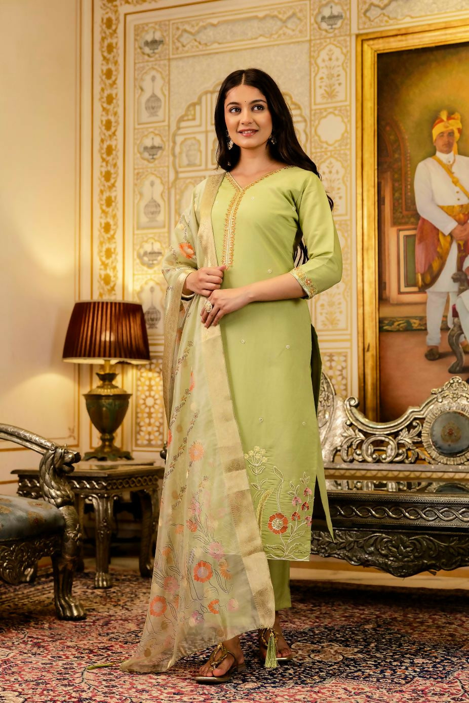 The52 Lemons Women's Beautiful Viscose Shimmer Fabric Embroidered Work Straight Kurta Pant and Dupatta Set | Grab2Buy