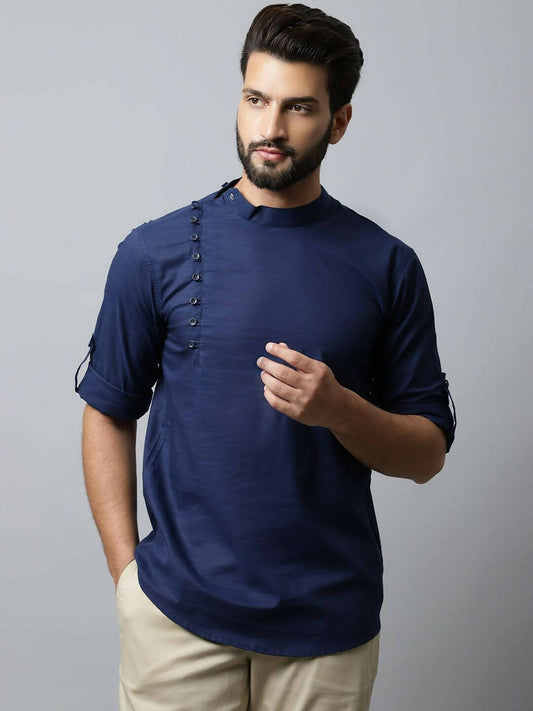 Even Apparels Navy blue Color Viscose Pure Cotton Men's Kurta With Side Placket (SLD1190)