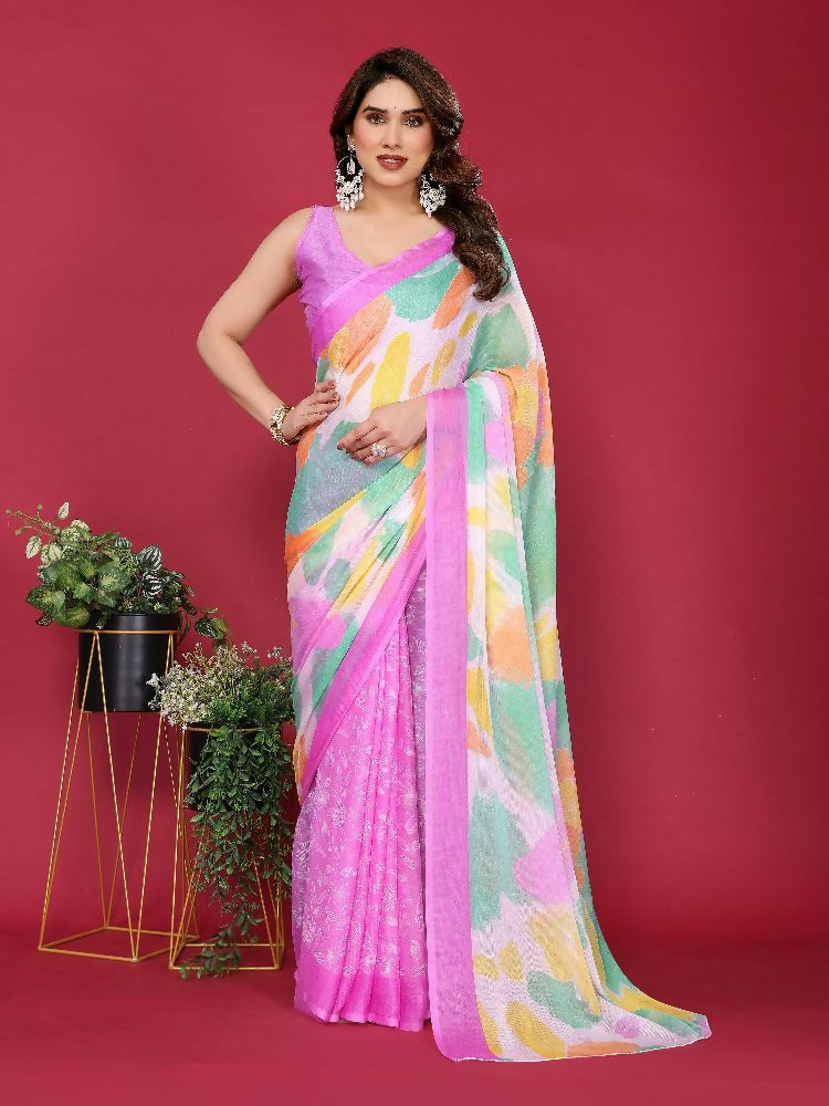 PR Fashion Purple Moss Chiffon Printed Saree