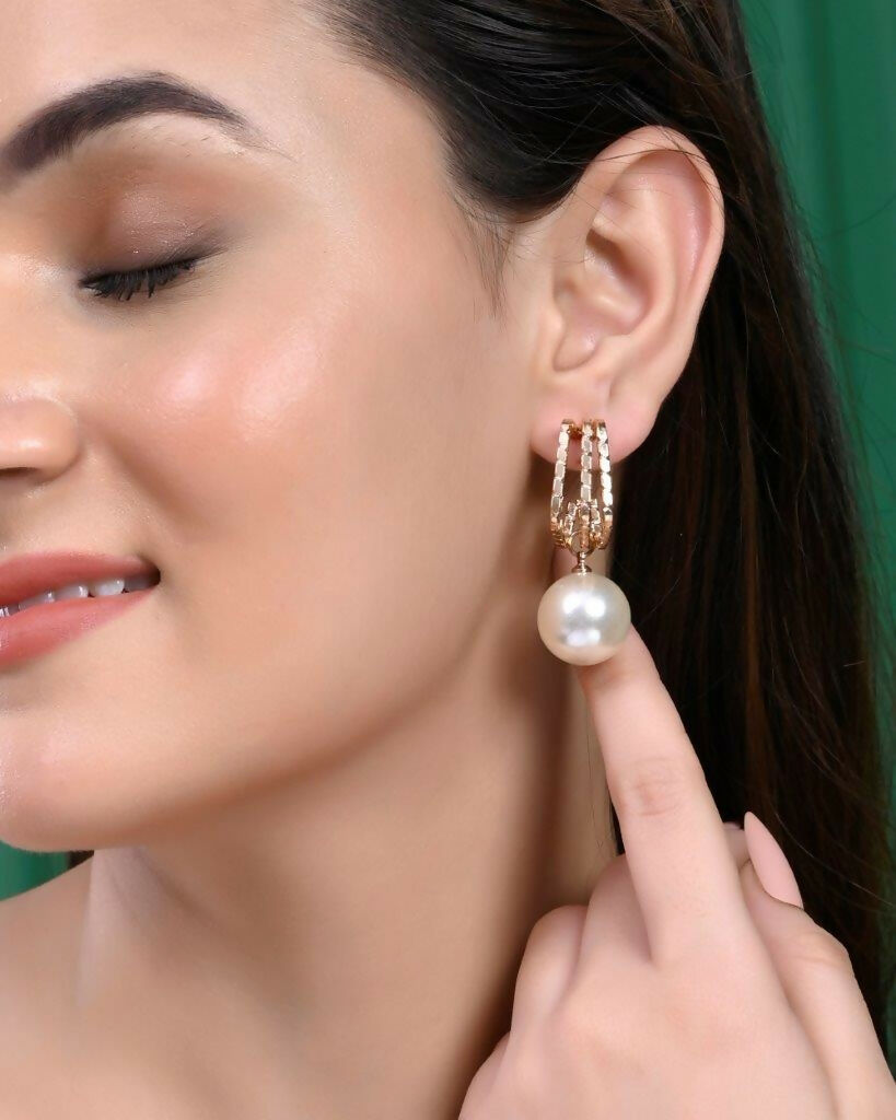 VOJ Set Of 2 Korean Drop Earrings - Gold Plated and Silver Plated With White Pearl - Grab2buy